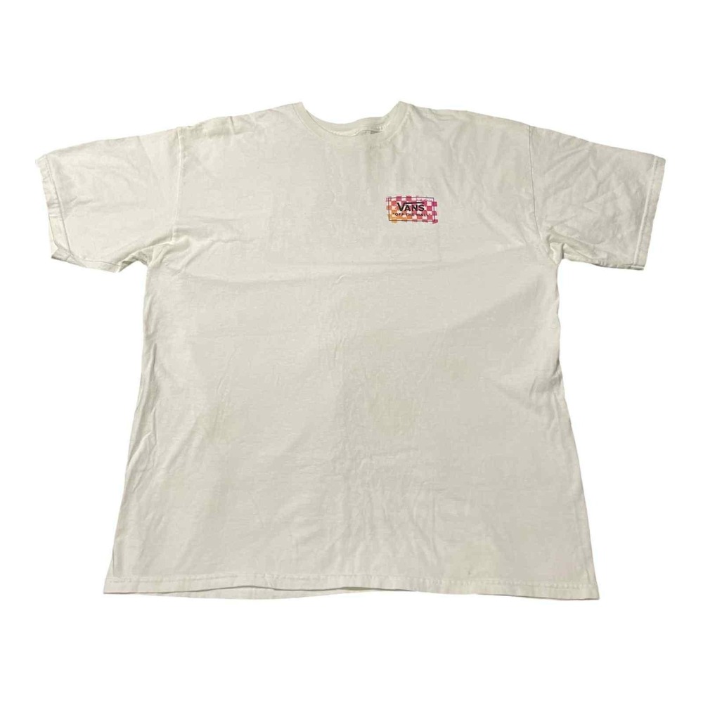 Vans‎ Shirt Mens Large White Checkerboard Off The Wall Chest Logo Skate Tee